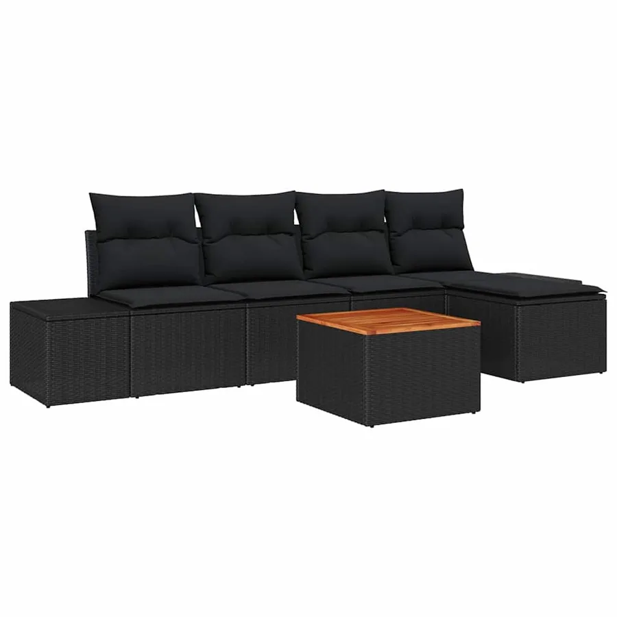 Ensemble de canapé de jardin avec stockage 6 pcs Noir polyrotin - 2
