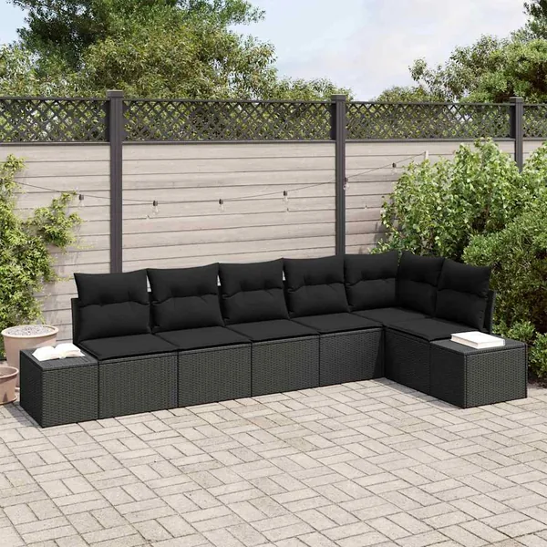 Ensemble de canapé de jardin avec stockage 6 pcs Noir polyrotin