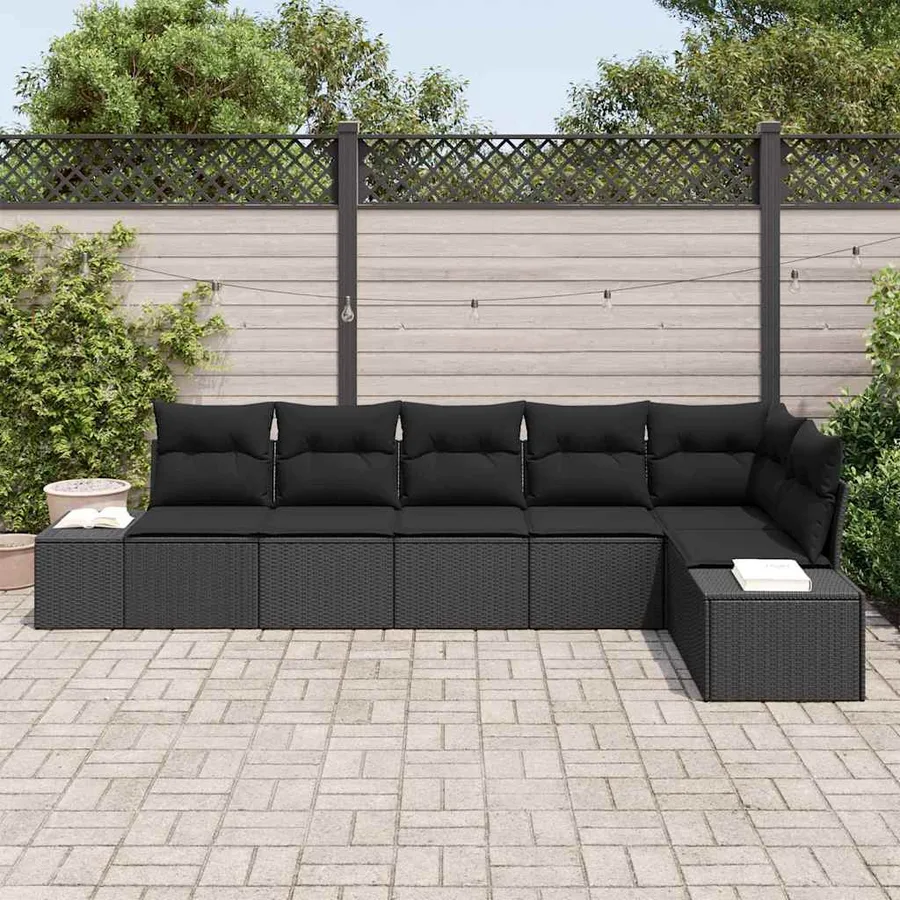 Ensemble de canapé de jardin avec stockage 6 pcs Noir polyrotin - 3