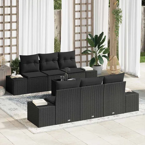 Ensemble de canapé de jardin avec coussin 8 pcs Noir polyrotin