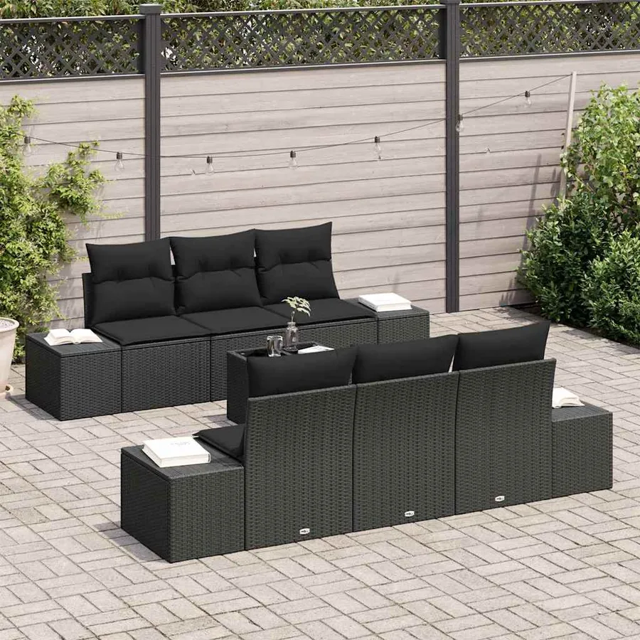 Ensemble de canapé de jardin avec coussin 8 pcs Noir polyrotin - 3
