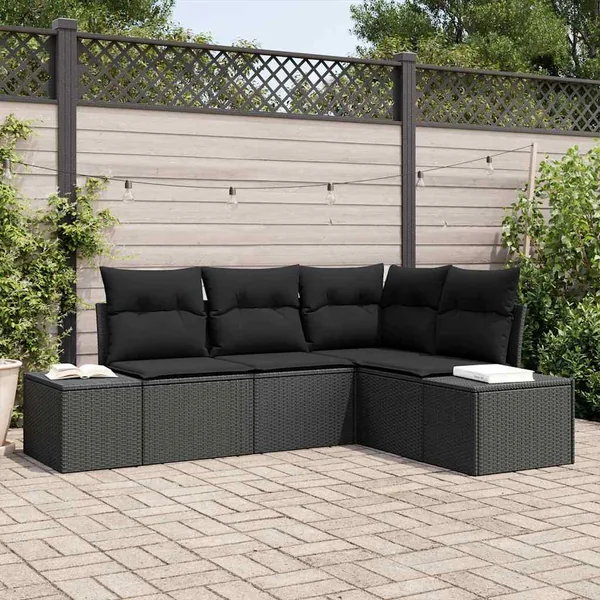 Ensemble de canapé de jardin avec stockage 4 pcs Noir polyrotin