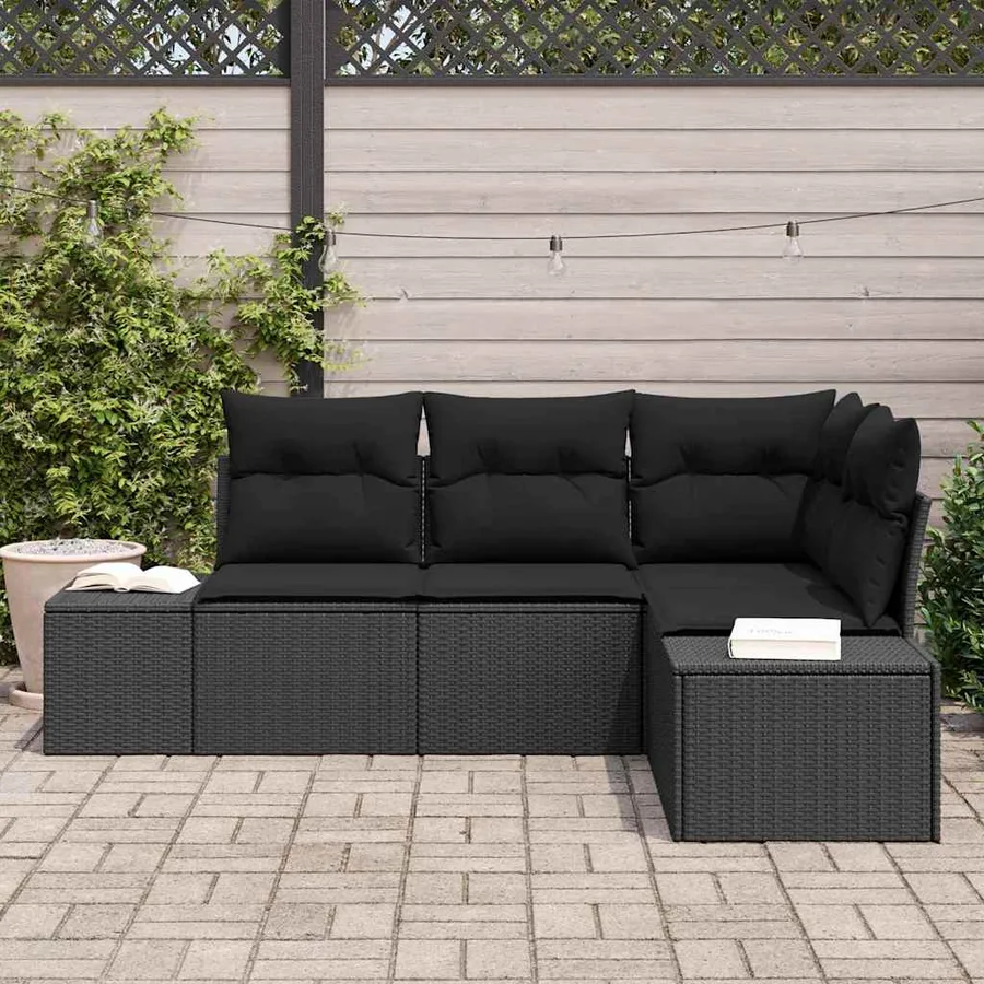 Ensemble de canapé de jardin avec stockage 4 pcs Noir polyrotin - 3