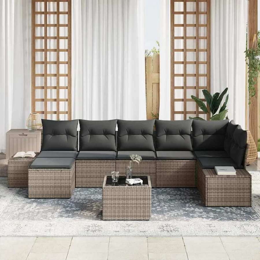 Ensemble de canapé de jardin avec coussin 7 pcs Gris polyrotin - 3