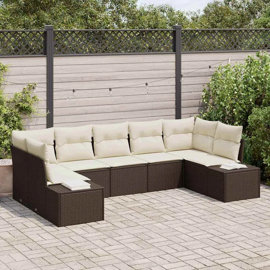 Ensemble de canapé de jardin 7 pcs Marron et Crème Poly rotin