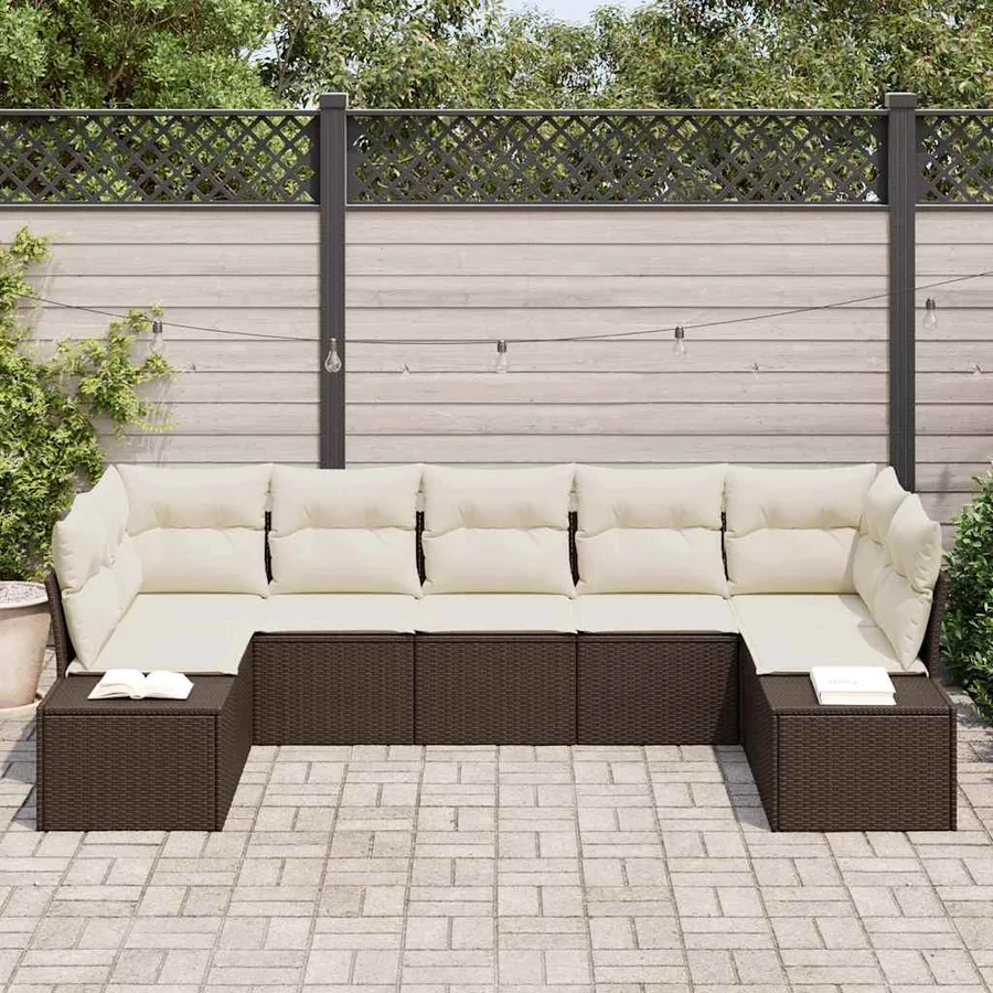 Ensemble de canapé de jardin 7 pcs Marron et Crème Poly rotin - 3