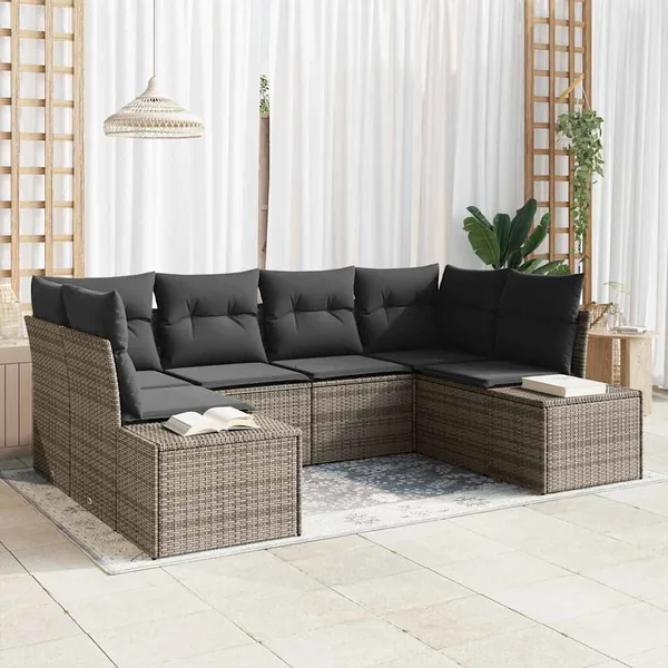 Ensemble de canapé de jardin 6 pcs Gris Poly rotin