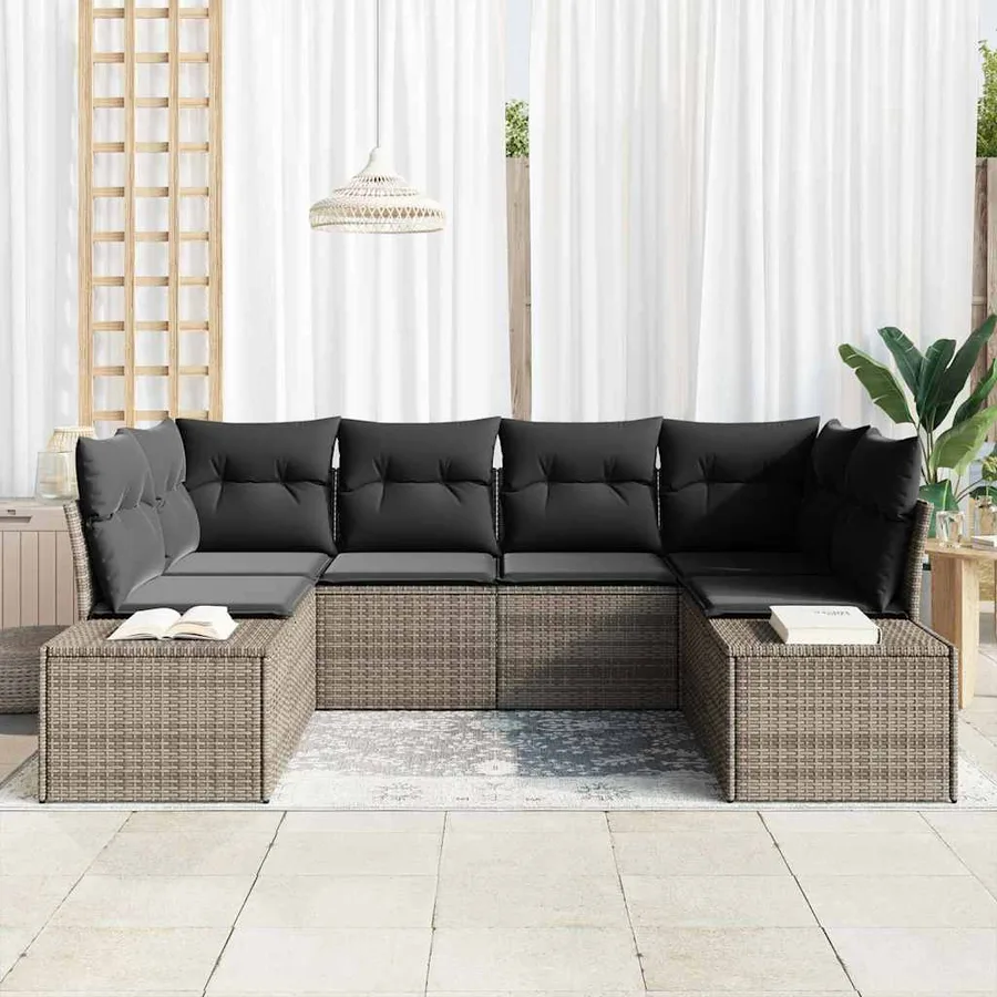 Ensemble de canapé de jardin 6 pcs Gris Poly rotin - 3