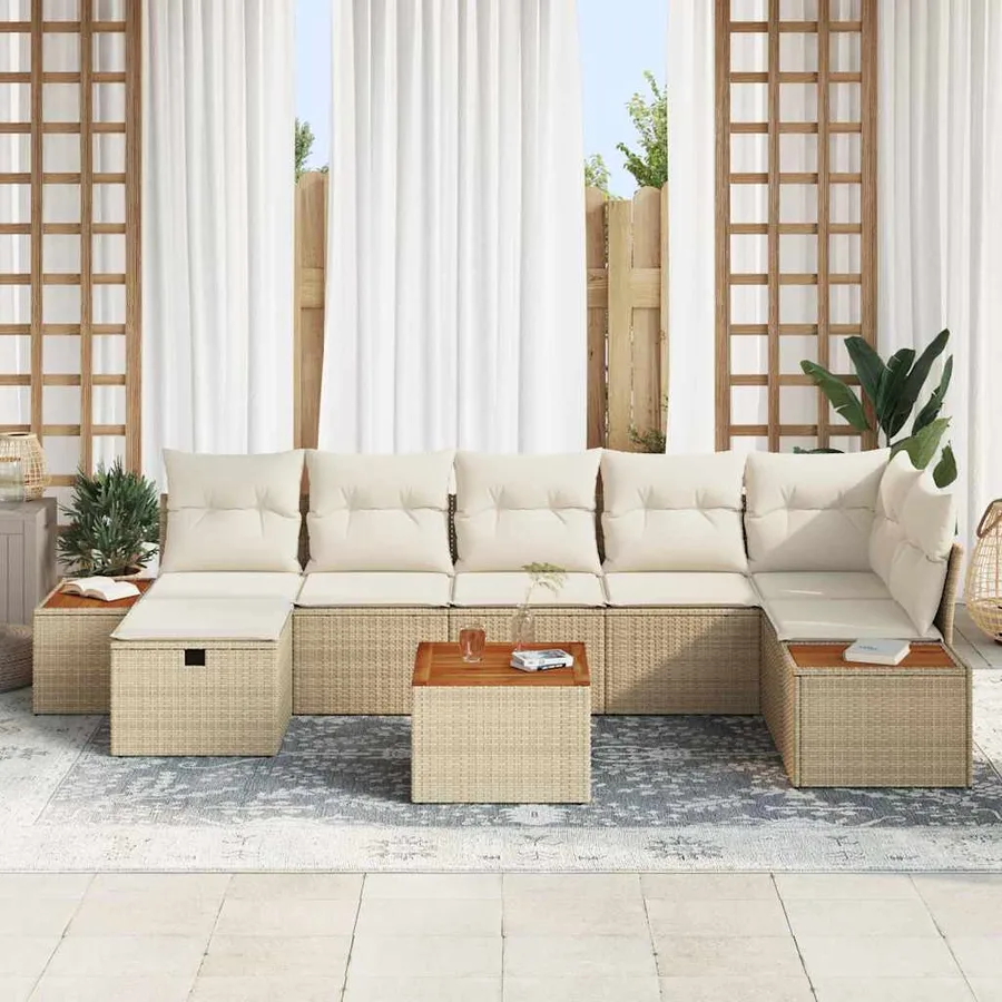 Ensemble de canapé de jardin avec coussin 8 pcs Beige polyrotin - 3