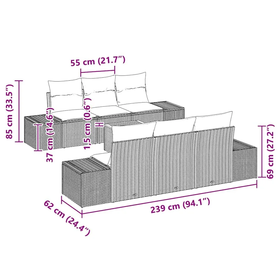 Ensemble de canapé de jardin 7 pcs Beige et crème polyrotin - 8