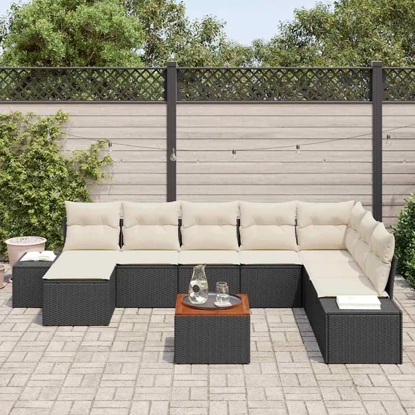 Ensemble de canapé de jardin 9 pcs Noir et blanc
