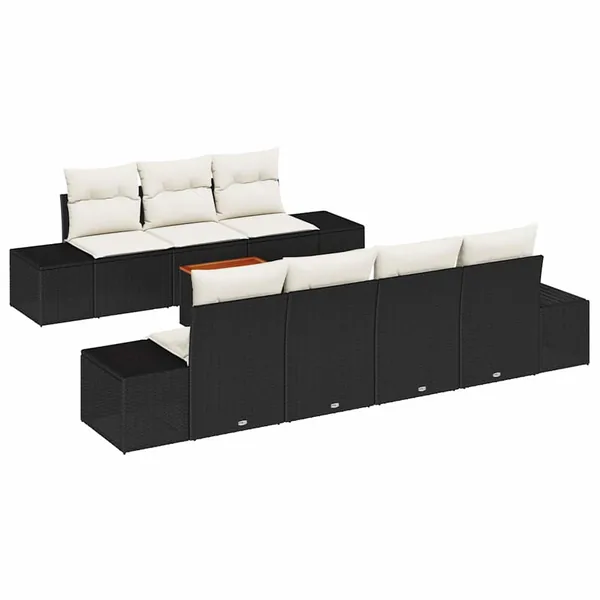 Ensemble de canapé de jardin 8 pcs Noir et Crème polyrotin