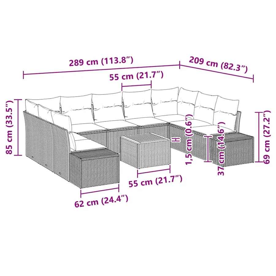 Ensemble de canapé de jardin avec stockage 10 pcs Noir et blanc - 13