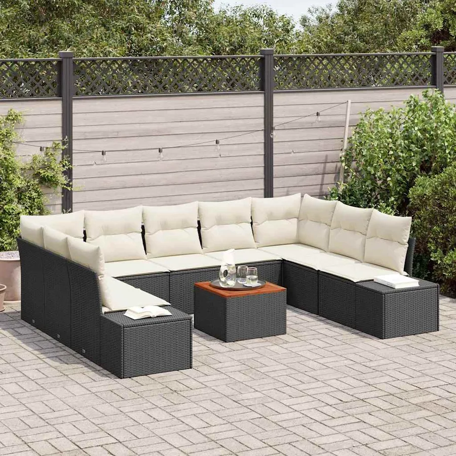 Ensemble de canapé de jardin avec stockage 10 pcs Noir et blanc - 3