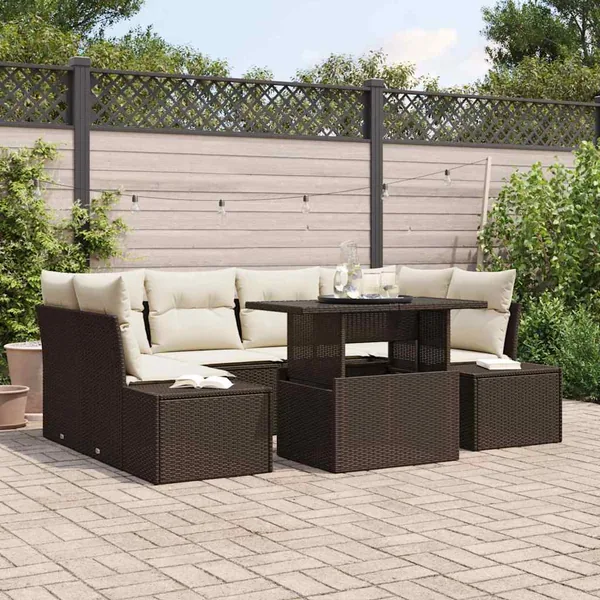 Ensemble de canapé de jardin avec coussin 7 pcs Marron et Crème