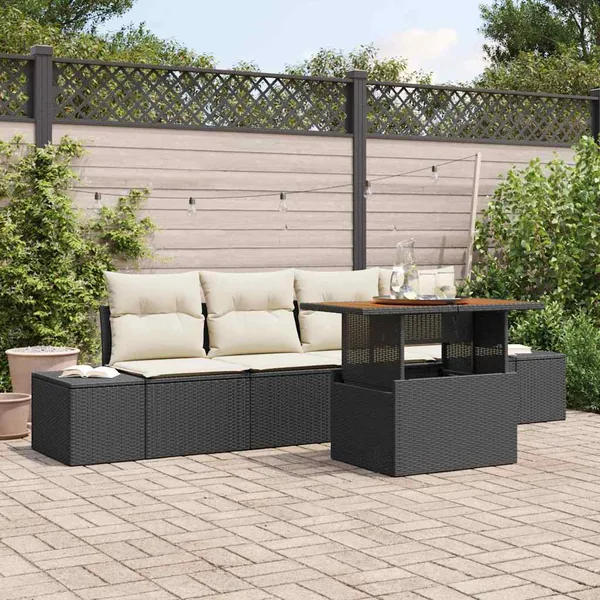 Ensemble de canapé de jardin 5 pcs Noir Poly rotin