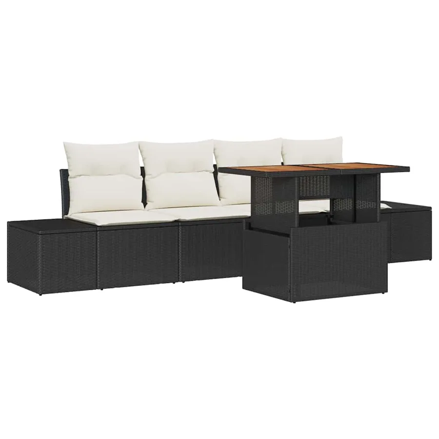 Ensemble de canapé de jardin 5 pcs Noir Poly rotin - 2