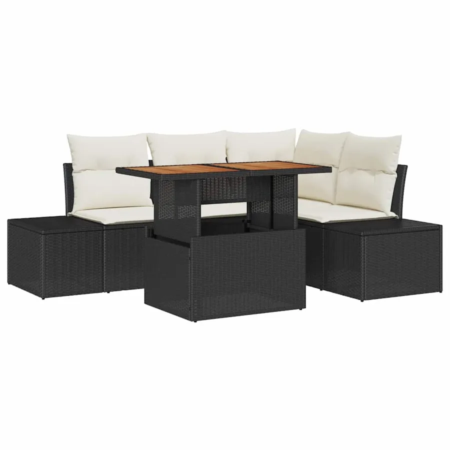 Ensemble de canapé de jardin 5 pcs Noir Poly rotin - 2