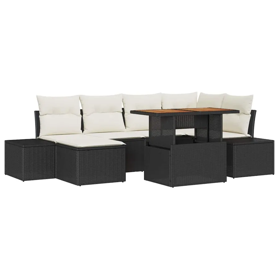 Ensemble de canapé de jardin 7 pcs Noir Poly rotin - 2
