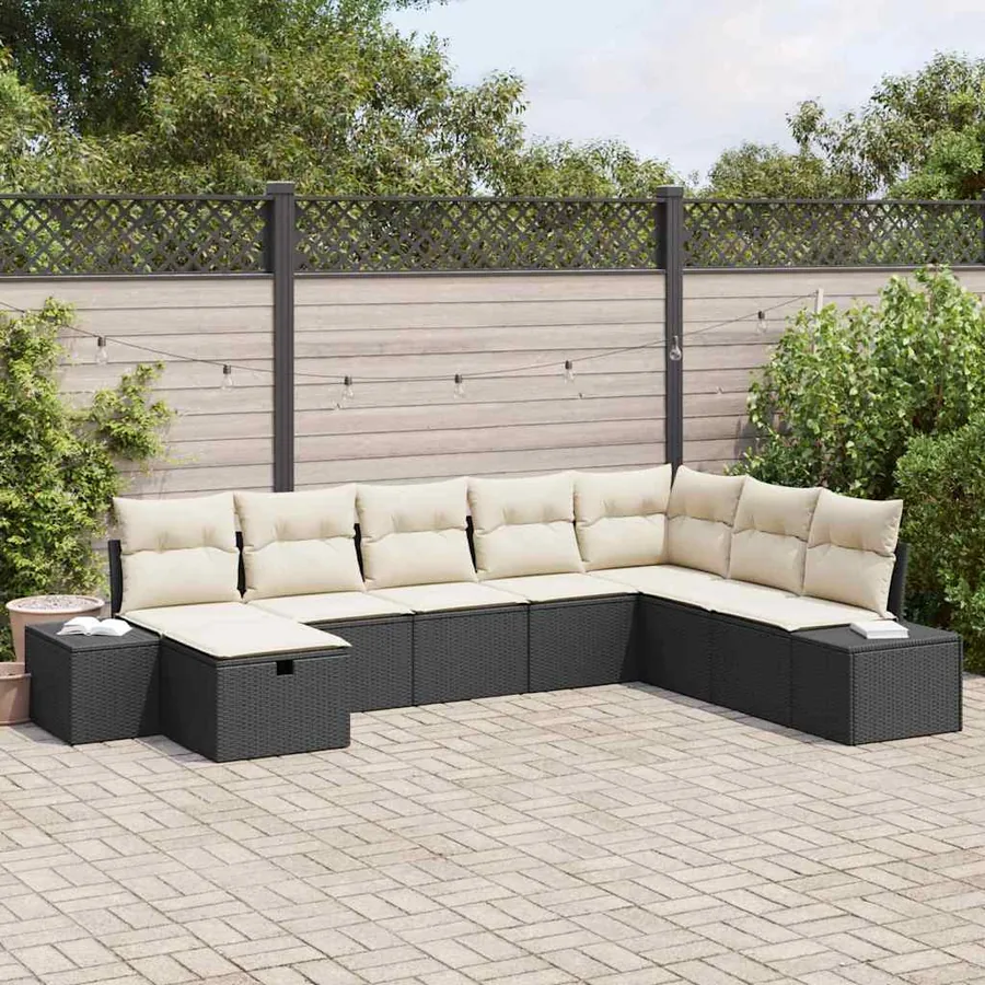 Ensemble de canapé de jardin 8 pcs Noir Poly rotin