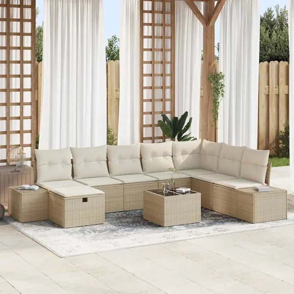 Ensemble de canapé de jardin 9 pcs Beige 55 x 62 x 69 cm