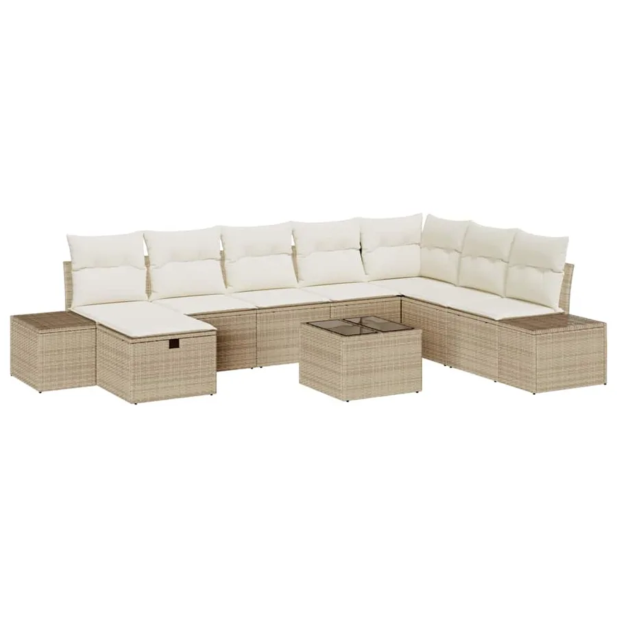 Ensemble de canapé de jardin 9 pcs Beige 55 x 62 x 69 cm - 2