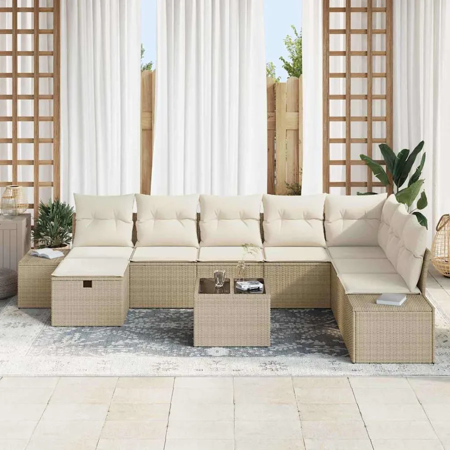 Ensemble de canapé de jardin 9 pcs Beige 55 x 62 x 69 cm - 3