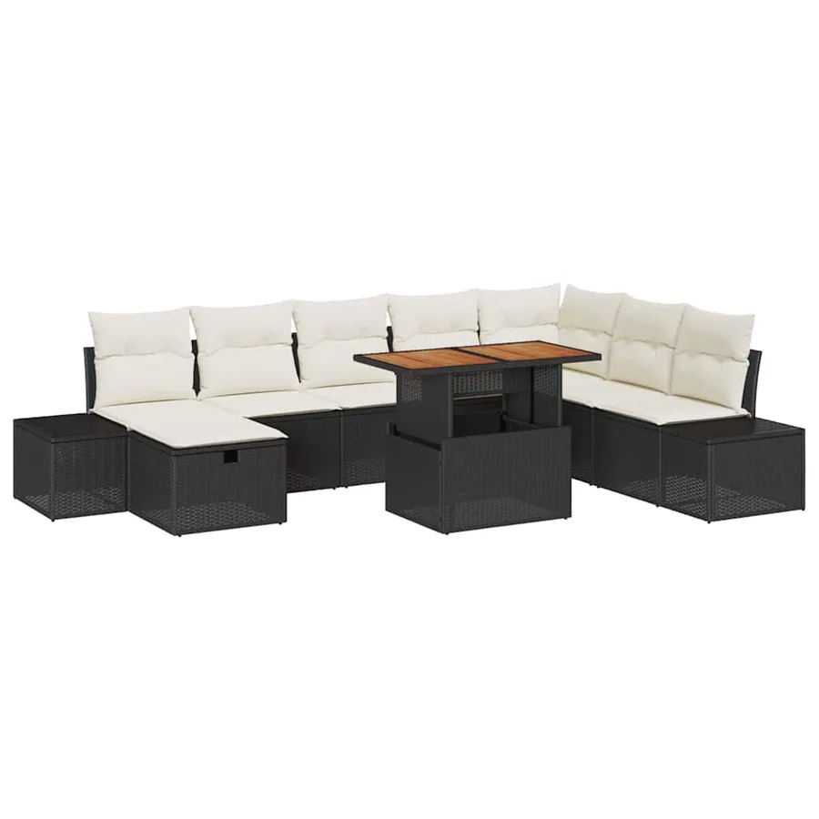 Ensemble de canapé de jardin 9 pcs Noir Poly rotin - 2