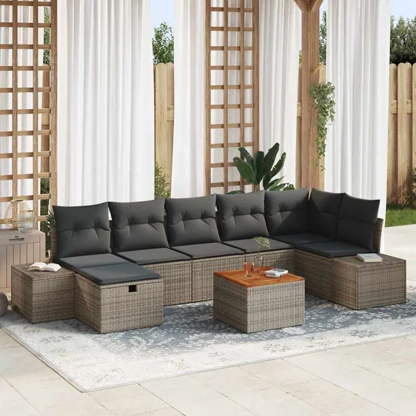 Ensemble de canapé de jardin avec coussin 8 pcs Gris Poly rotin