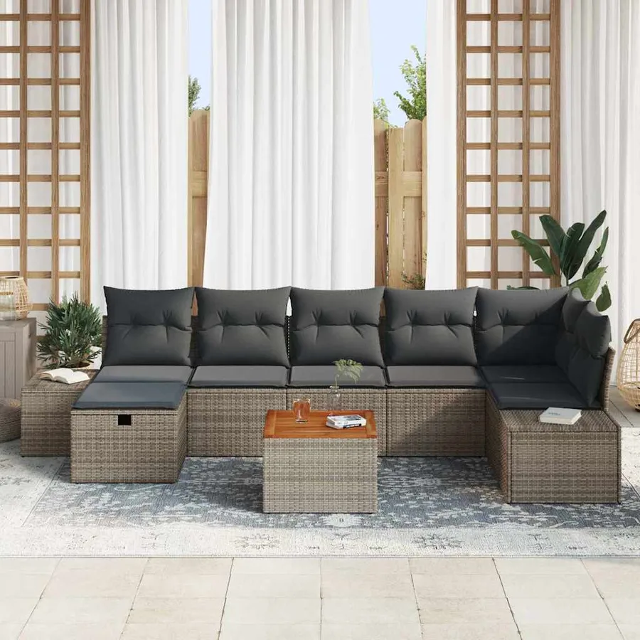 Ensemble de canapé de jardin avec coussin 8 pcs Gris Poly rotin - 3