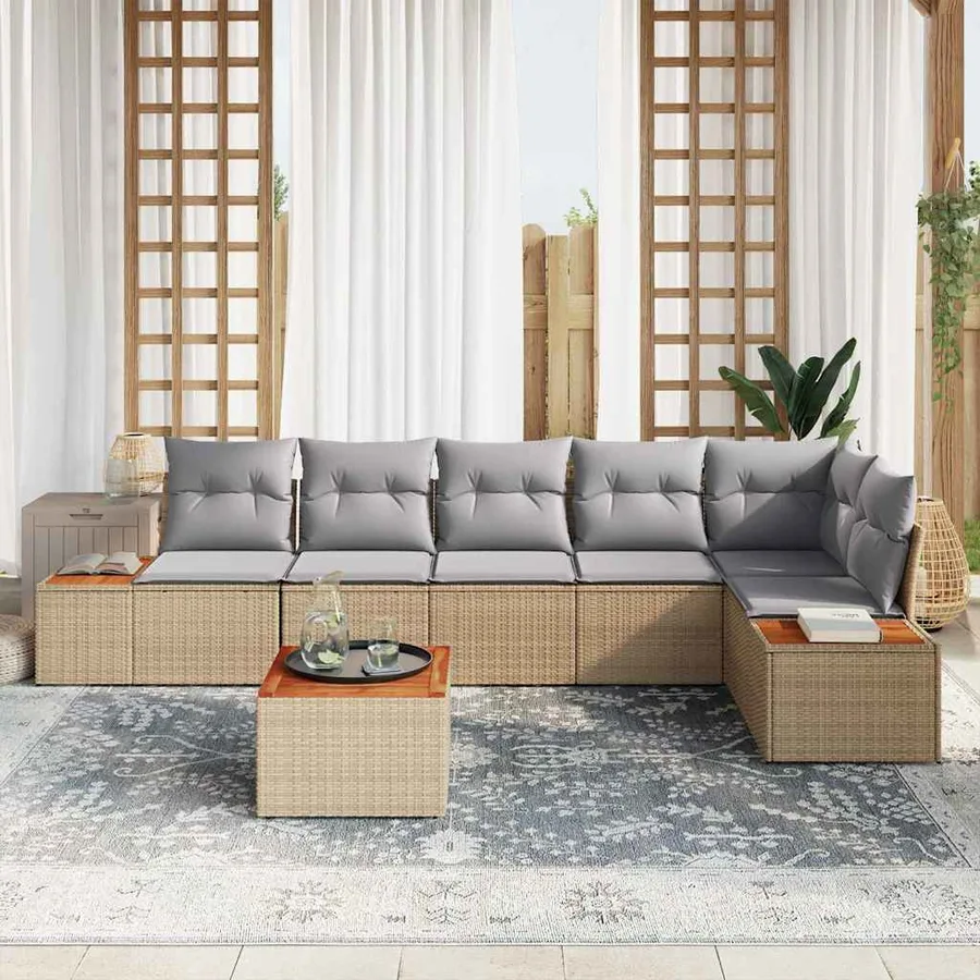Ensemble de canapé de jardin 7 pcs Beige Poly rotin - 3