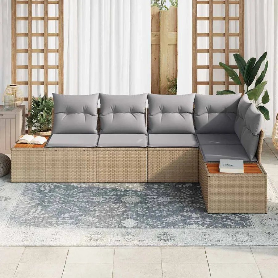 Ensemble de canapé de jardin 5 pcs Beige Poly rotin - 3