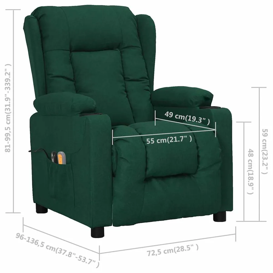 Fauteuil électrique de massage Vert foncé Tissu - 13