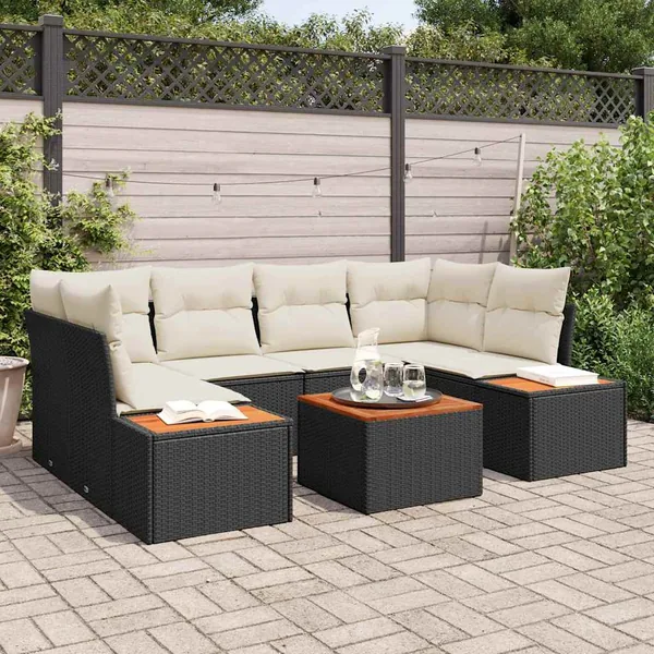 Ensemble de canapé de jardin avec coussin 6 pcs Noir Poly rotin