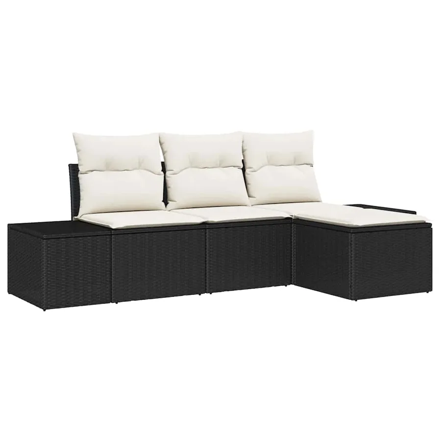 Ensemble de canapé de jardin 4 pcs Noir et Crème polyrotin - 2
