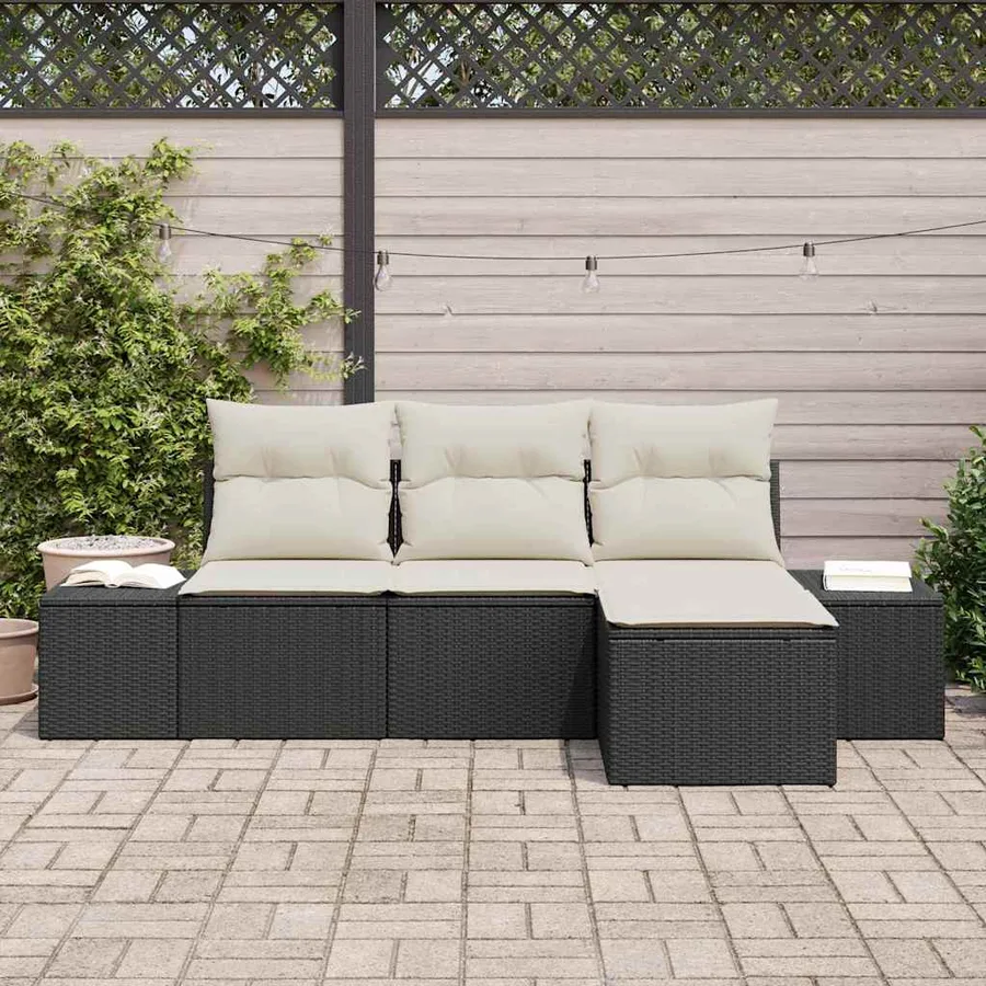 Ensemble de canapé de jardin 4 pcs Noir et Crème polyrotin - 3