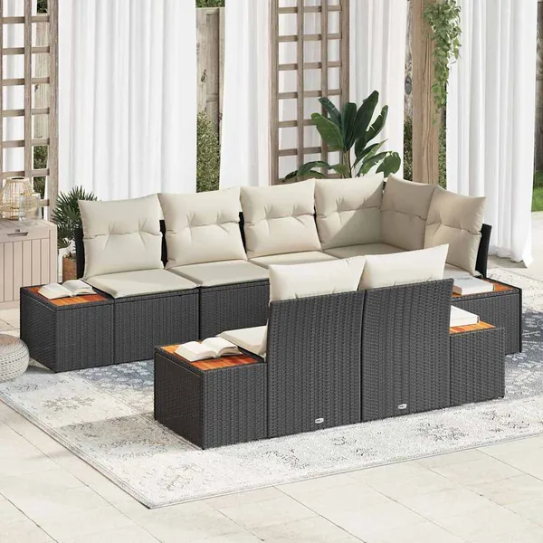 Ensemble de canapé de jardin avec coussin 7 pcs Noir polyrotin