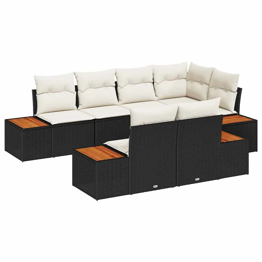 Ensemble de canapé de jardin avec coussin 7 pcs Noir polyrotin - 2
