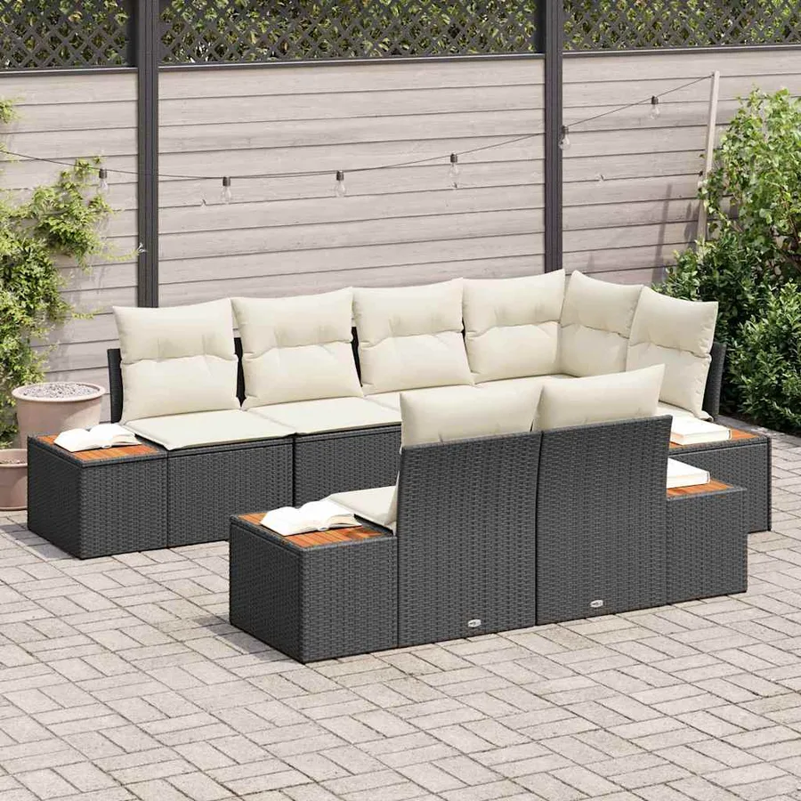 Ensemble de canapé de jardin avec coussin 7 pcs Noir polyrotin - 3