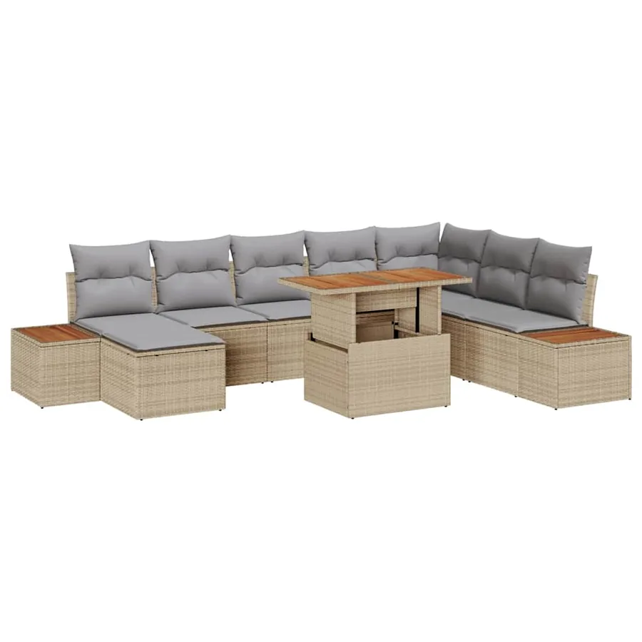 Ensemble de canapé de jardin 9 pcs Beige et gris