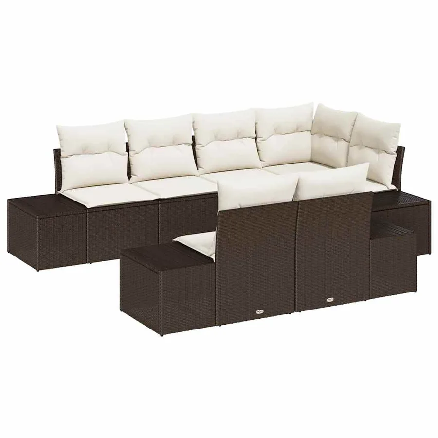 Ensemble de canapé de jardin 7 pcs Marron et Crème polyrotin - 2