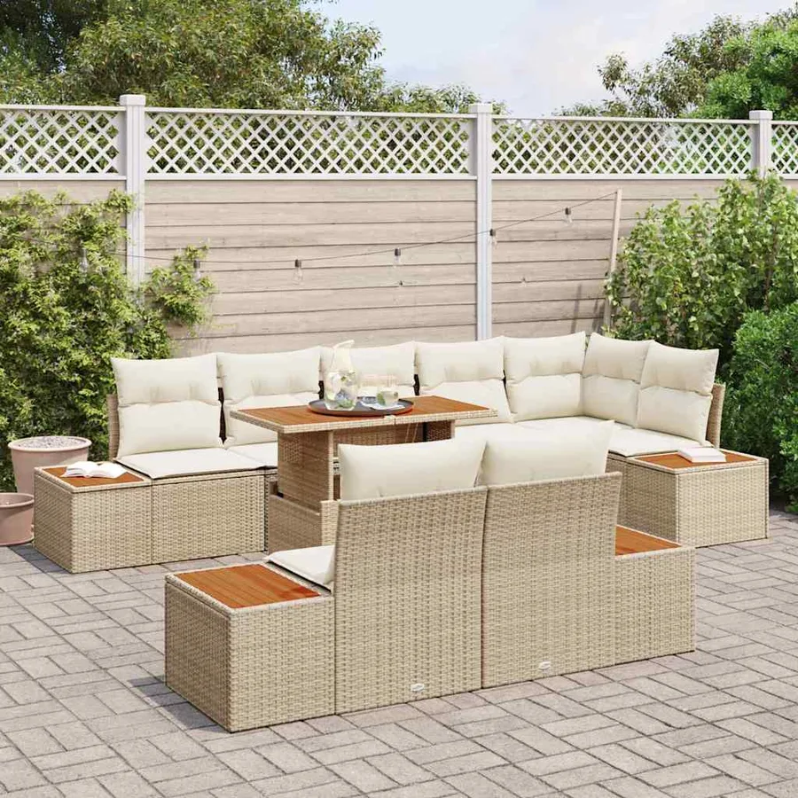 Ensemble de canapé de jardin 9 pc Beige et crème - 3