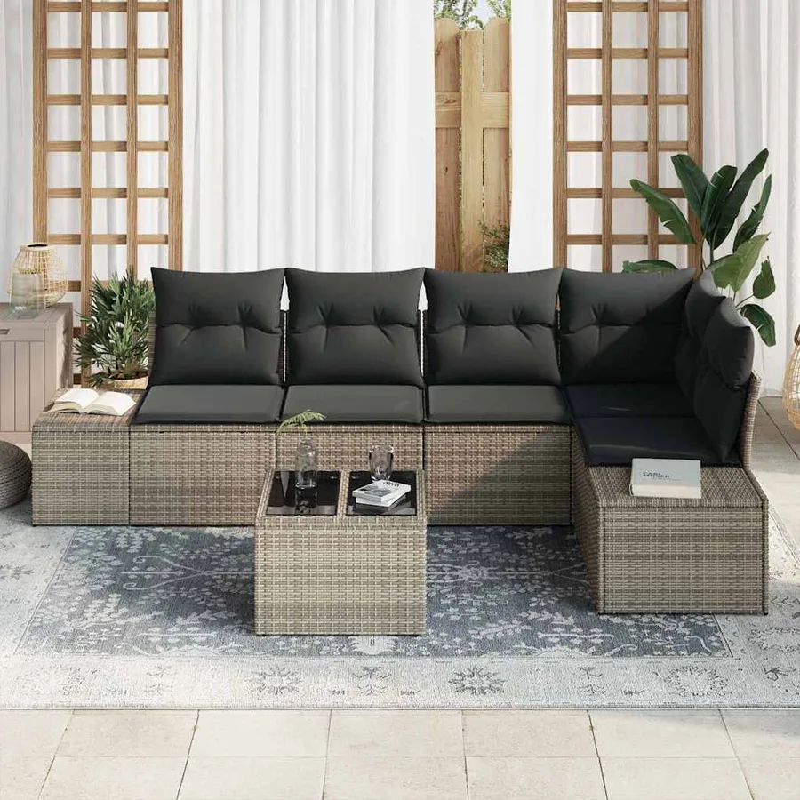 Ensemble de canapé de jardin avec stockage Gris clair polyrotin - 3