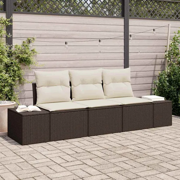 Ensemble de canapé de jardin 3 pcs Marron et Crème polyrotin