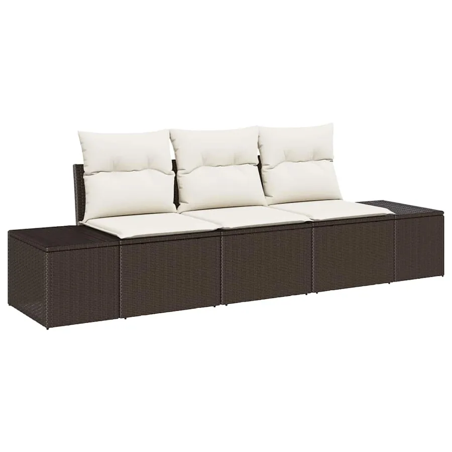 Ensemble de canapé de jardin 3 pcs Marron et Crème polyrotin - 2