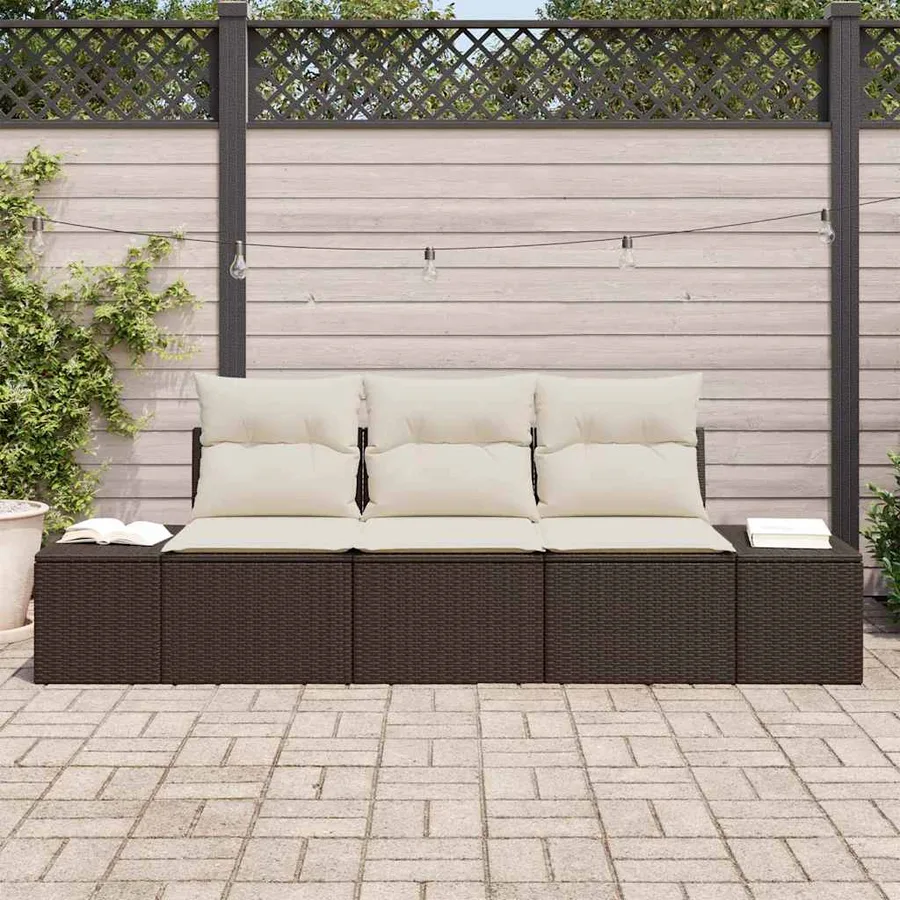 Ensemble de canapé de jardin 3 pcs Marron et Crème polyrotin - 3