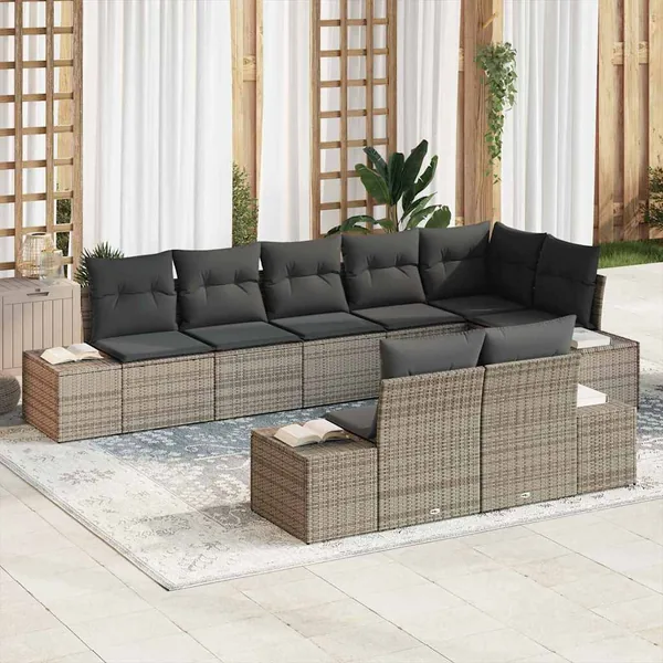 Ensemble de canapé de jardin 8 pcs Gris Poly rotin