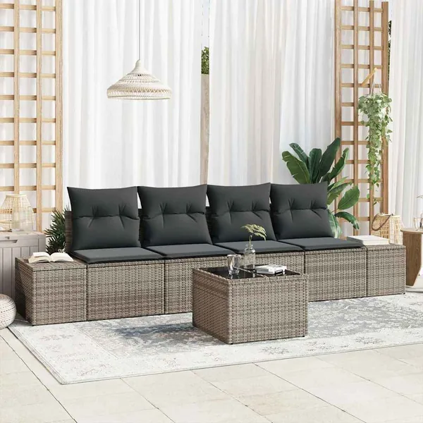Ensemble de canapé de jardin avec coussin 5 pcs Gris polyrotin