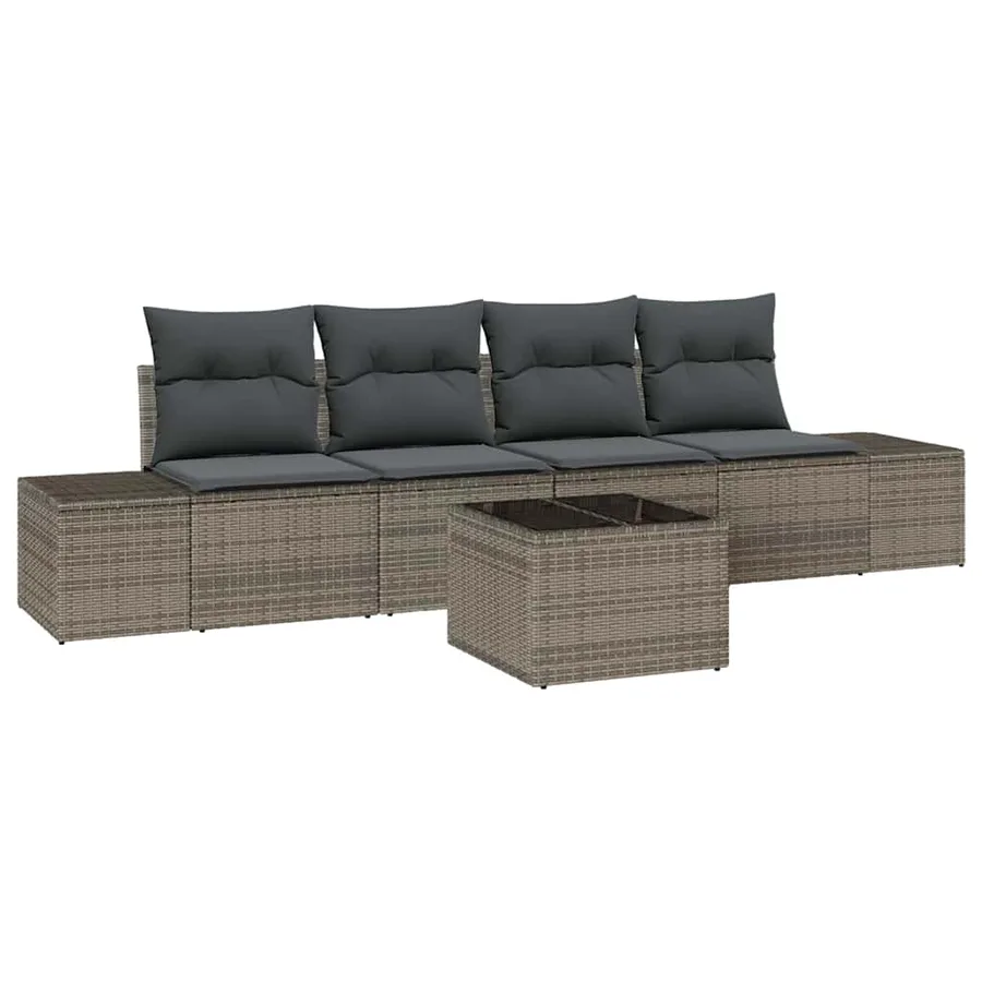 Ensemble de canapé de jardin avec coussin 5 pcs Gris polyrotin - 2