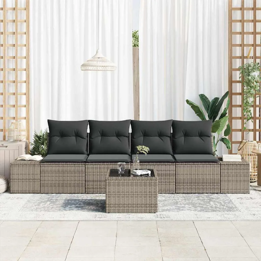 Ensemble de canapé de jardin avec coussin 5 pcs Gris polyrotin - 3